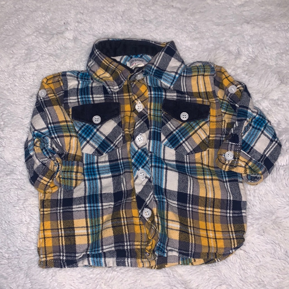 plum 3-6 month button up plaid sweater